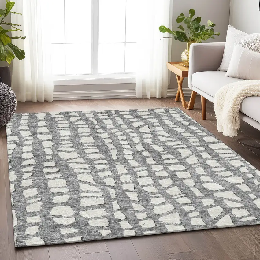 Gray And Ivory Cobblestone Washable Area Rug With UV Protection Photo 4