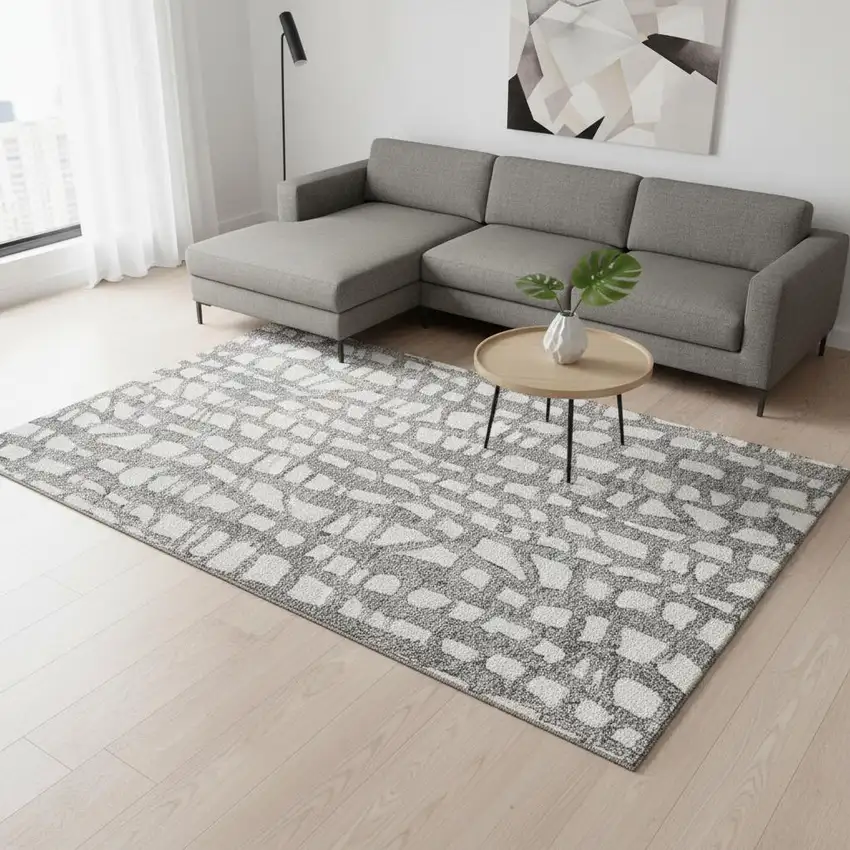 Gray And Ivory Cobblestone Washable Area Rug With UV Protection Photo 2