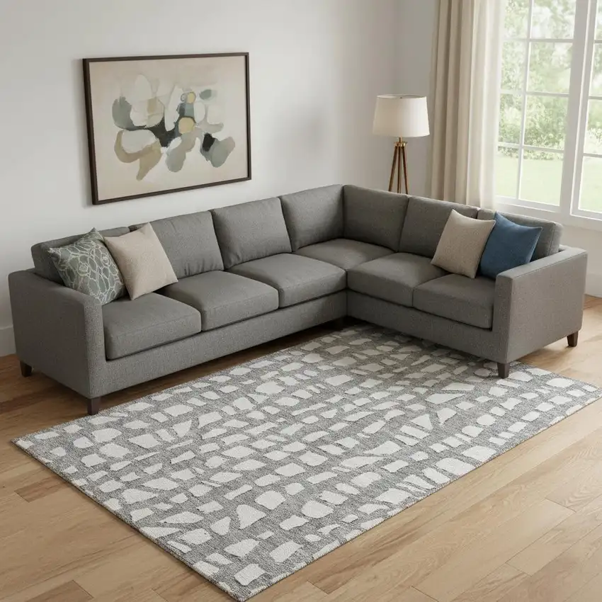 Gray And Ivory Cobblestone Washable Area Rug With UV Protection Photo 1