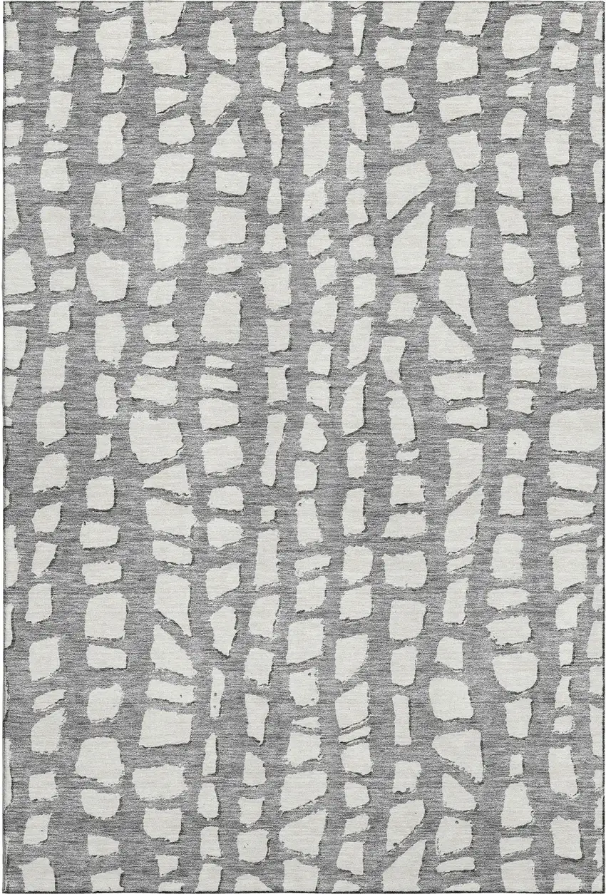 Gray And Ivory Cobblestone Washable Area Rug With UV Protection Photo 1