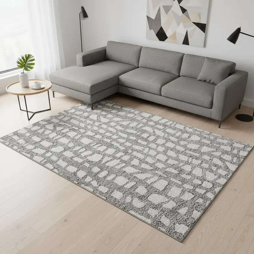 Gray And Ivory Cobblestone Washable Area Rug With UV Protection Photo 2