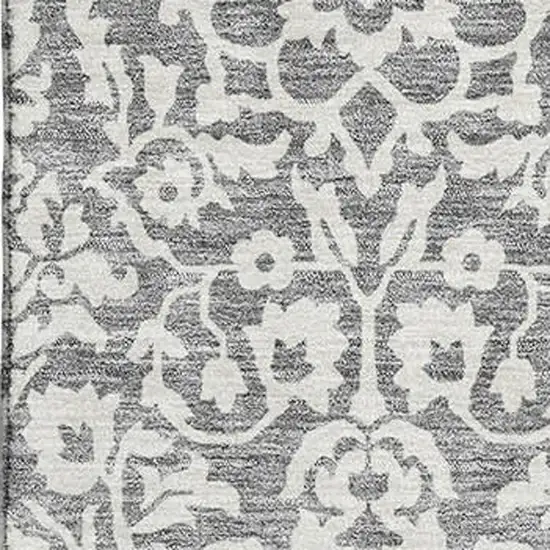 Gray And Ivory Damask Washable Area Rug With UV Protection Photo 3