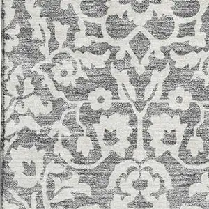 Photo of Gray And Ivory Damask Washable Area Rug With UV Protection