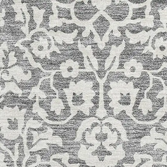 Gray And Ivory Damask Washable Area Rug With UV Protection Photo 3
