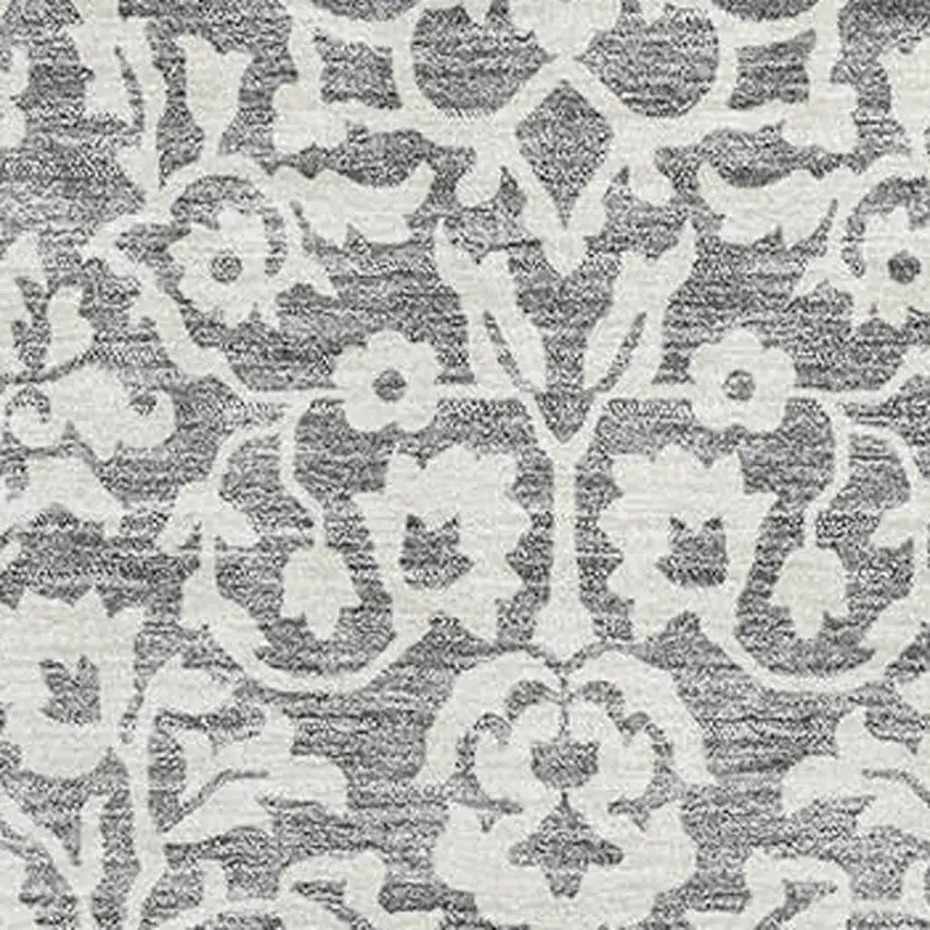 Gray And Ivory Damask Washable Area Rug With UV Protection Photo 3