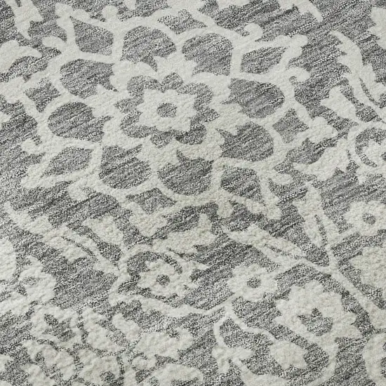 Gray And Ivory Damask Washable Area Rug With UV Protection Photo 9