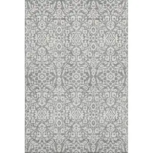 Photo of Gray And Ivory Damask Washable Area Rug With UV Protection