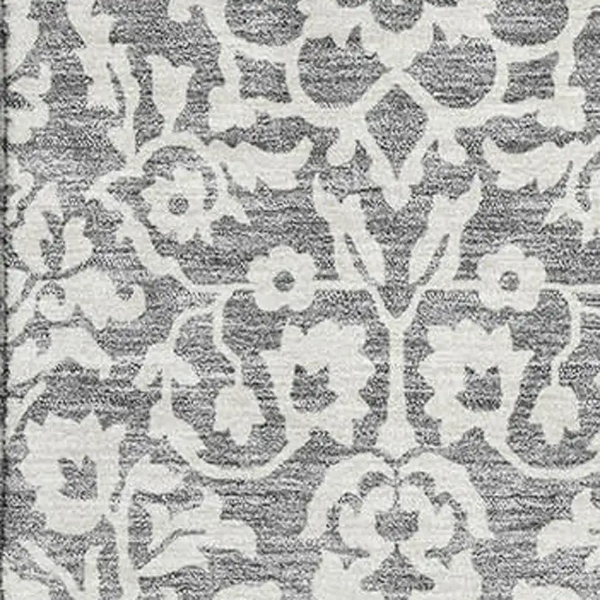 Gray And Ivory Damask Washable Area Rug With UV Protection Photo 3