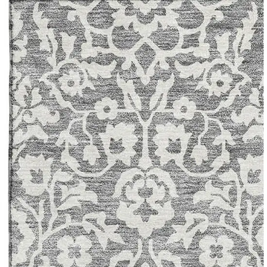 Gray And Ivory Damask Washable Area Rug With UV Protection Photo 4