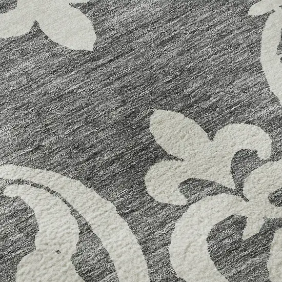 Gray And Ivory Damask Washable Area Rug With UV Protection Photo 9