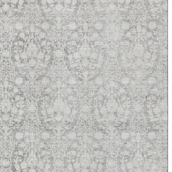Gray And Ivory Damask Washable Area Rug With UV Protection Photo 2