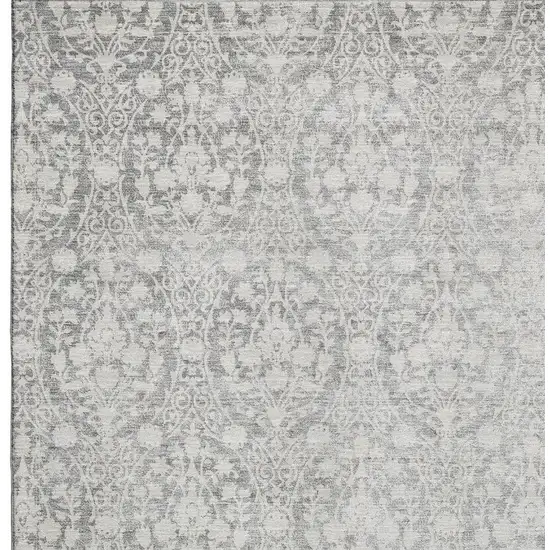 Gray And Ivory Damask Washable Area Rug With UV Protection Photo 2