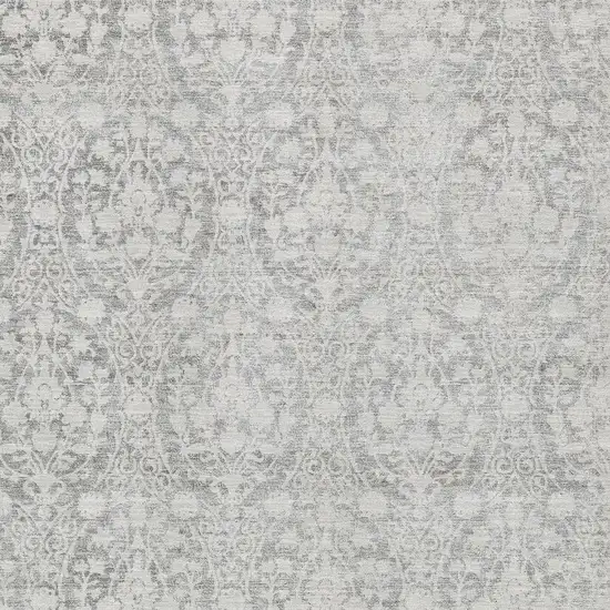 Gray And Ivory Damask Washable Area Rug With UV Protection Photo 2