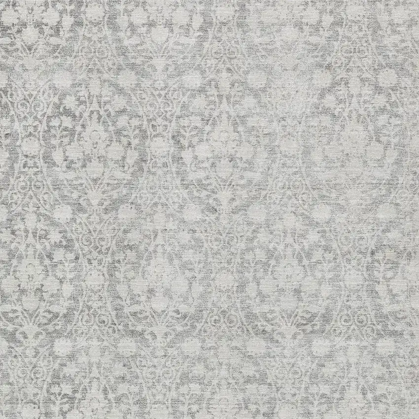 Gray And Ivory Damask Washable Area Rug With UV Protection Photo 2