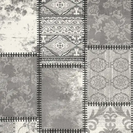 Gray And Ivory Damask Washable Area Rug Photo 4