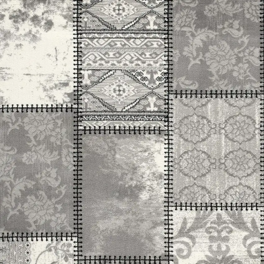 Gray And Ivory Damask Washable Area Rug Photo 4