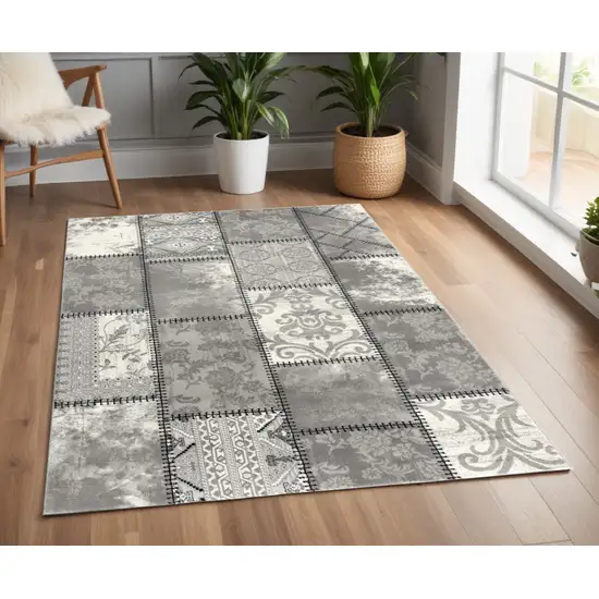 Gray And Ivory Damask Washable Area Rug Photo 1