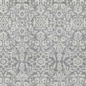 Photo of Gray And Ivory Damask Washable Indoor Outdoor Area Rug