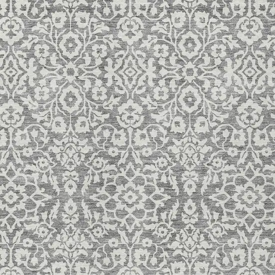 Gray And Ivory Damask Washable Indoor Outdoor Area Rug Photo 6