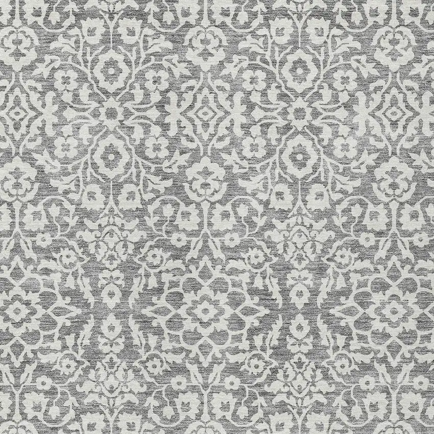 Gray And Ivory Damask Washable Indoor Outdoor Area Rug Photo 6