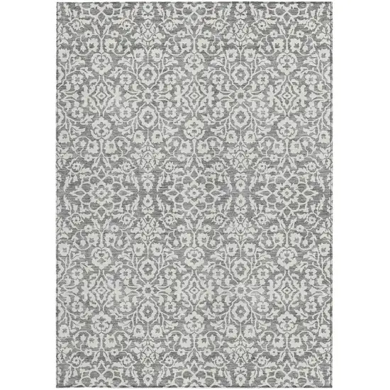 Gray And Ivory Damask Washable Indoor Outdoor Area Rug Photo 7
