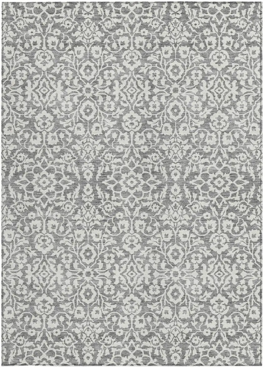 Gray And Ivory Damask Washable Indoor Outdoor Area Rug Photo 7