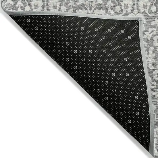 Gray And Ivory Damask Washable Indoor Outdoor Area Rug Photo 4