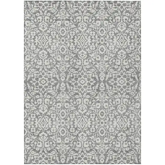Gray And Ivory Damask Washable Indoor Outdoor Area Rug Photo 2