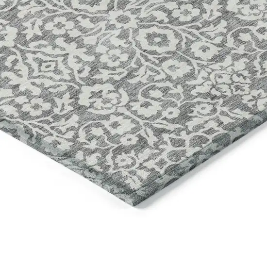 Gray And Ivory Damask Washable Indoor Outdoor Area Rug Photo 5