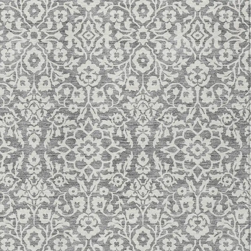 Gray And Ivory Damask Washable Indoor Outdoor Area Rug Photo 6
