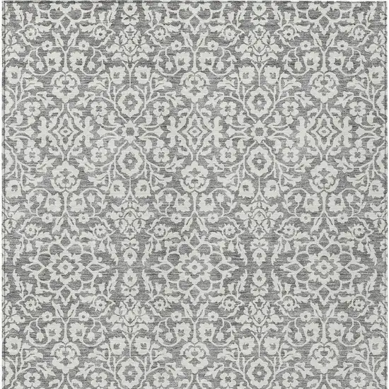 Gray And Ivory Damask Washable Indoor Outdoor Area Rug Photo 7