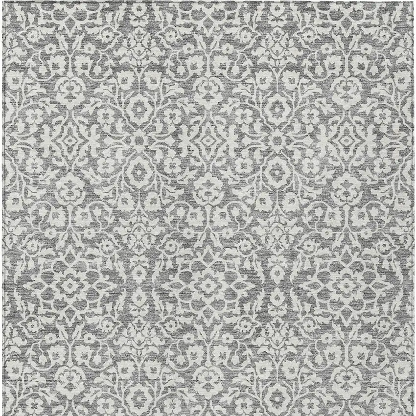 Gray And Ivory Damask Washable Indoor Outdoor Area Rug Photo 7
