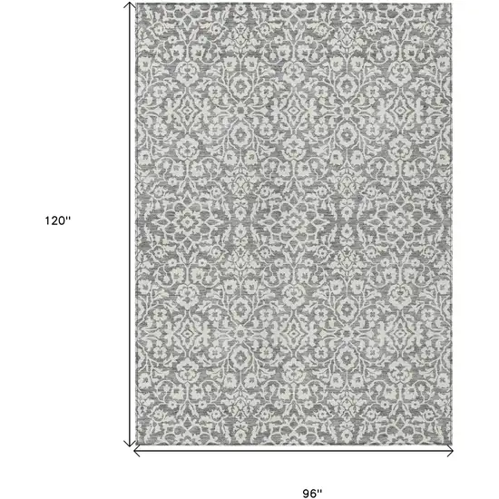 Gray And Ivory Damask Washable Indoor Outdoor Area Rug Photo 3