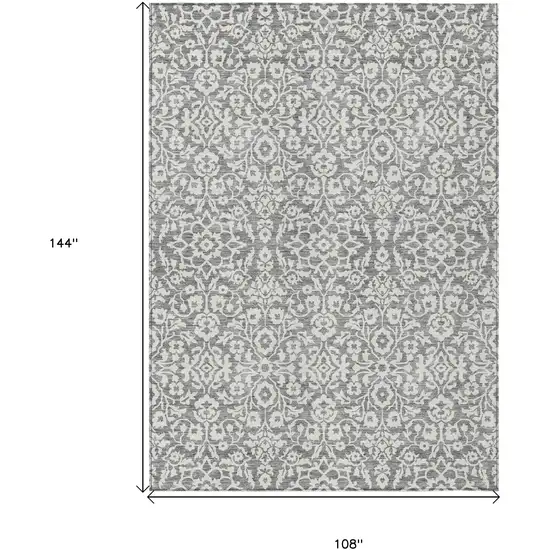 Gray And Ivory Damask Washable Indoor Outdoor Area Rug Photo 3