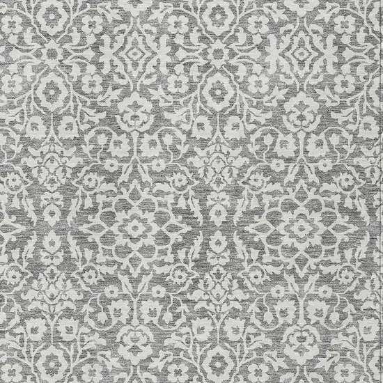 Gray And Ivory Damask Washable Indoor Outdoor Area Rug Photo 6