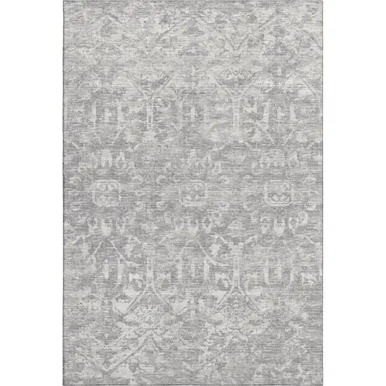 Gray And Ivory Damask Washable Indoor Outdoor Area Rug Photo 6