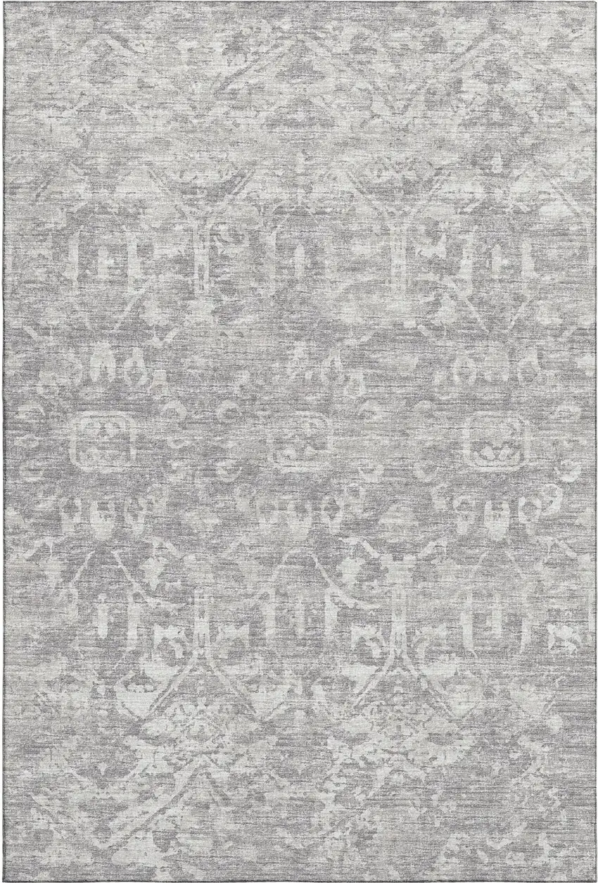 Gray And Ivory Damask Washable Indoor Outdoor Area Rug Photo 6