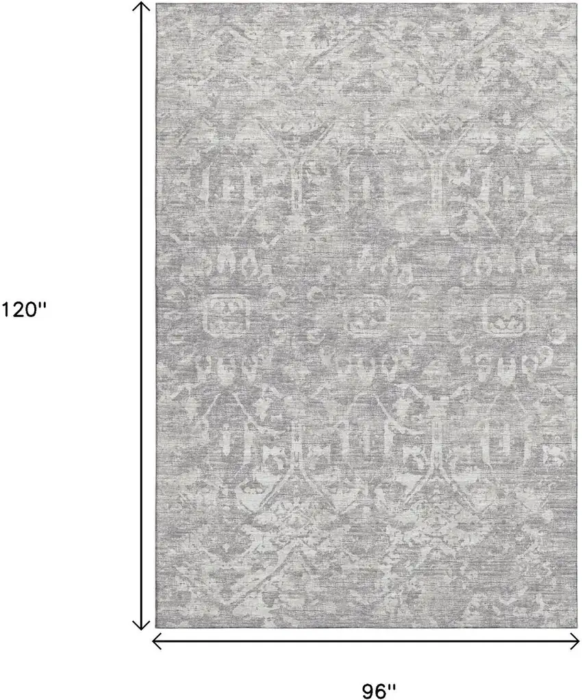 Gray And Ivory Damask Washable Indoor Outdoor Area Rug Photo 3