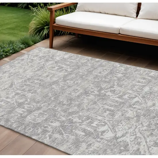 Gray And Ivory Damask Washable Indoor Outdoor Area Rug Photo 1