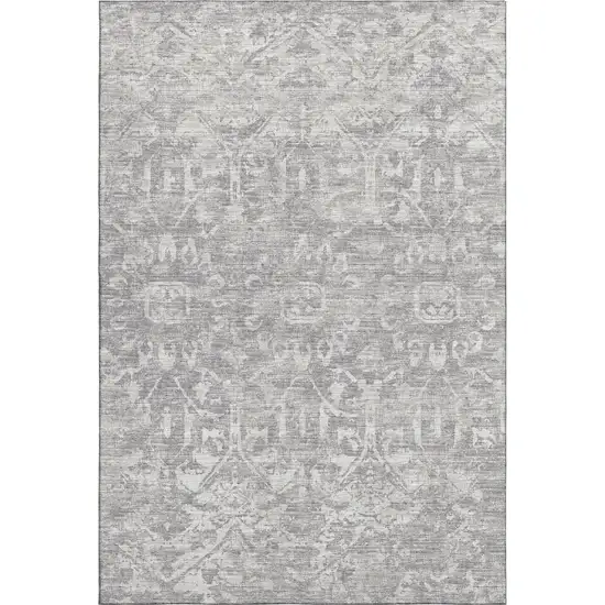 Gray And Ivory Damask Washable Indoor Outdoor Area Rug Photo 5