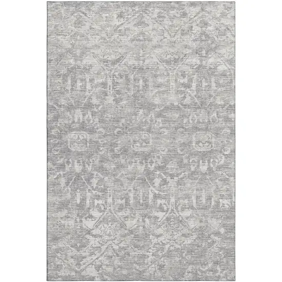 Gray And Ivory Damask Washable Indoor Outdoor Area Rug Photo 2