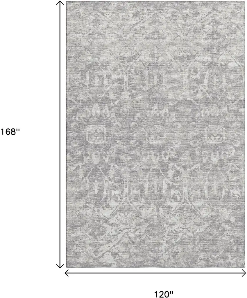 Gray And Ivory Damask Washable Indoor Outdoor Area Rug Photo 3