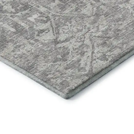 Gray And Ivory Damask Washable Indoor Outdoor Area Rug Photo 8