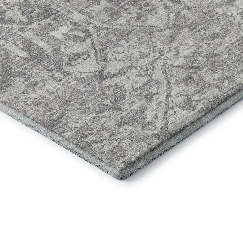 Gray And Ivory Damask Washable Indoor Outdoor Area Rug Photo 8