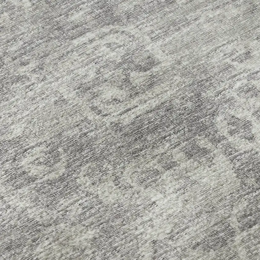 Gray And Ivory Damask Washable Indoor Outdoor Area Rug Photo 9