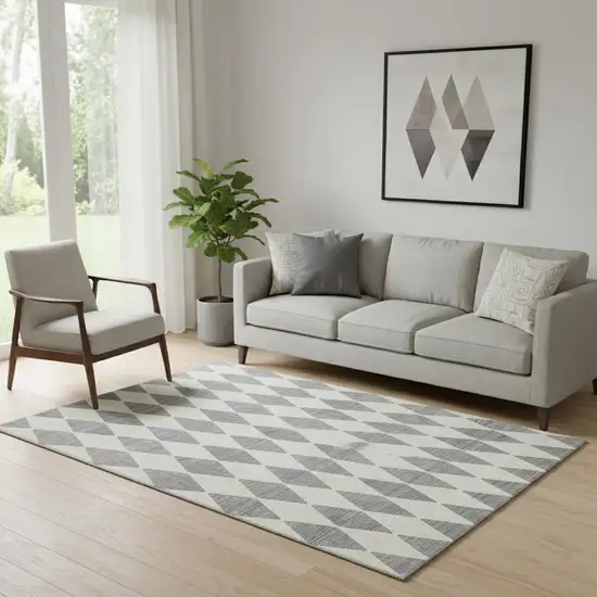Gray And Ivory Diamond Washable Area Rug With UV Protection Photo 1