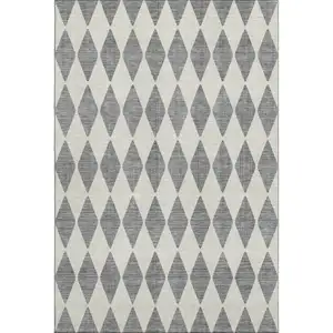 Photo of Gray And Ivory Diamond Washable Area Rug With UV Protection
