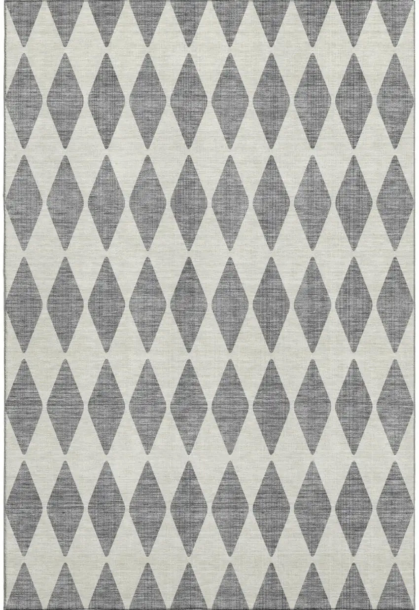 Gray And Ivory Diamond Washable Area Rug With UV Protection Photo 1