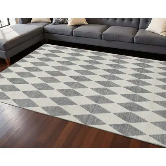 Gray And Ivory Diamond Washable Area Rug With UV Protection Photo 2