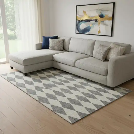 Gray And Ivory Diamond Washable Area Rug With UV Protection Photo 1